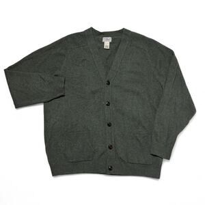 L.L. Bean 90s Vintage Olive Drab Green Lambswool Knit Sweater Cardigan XL